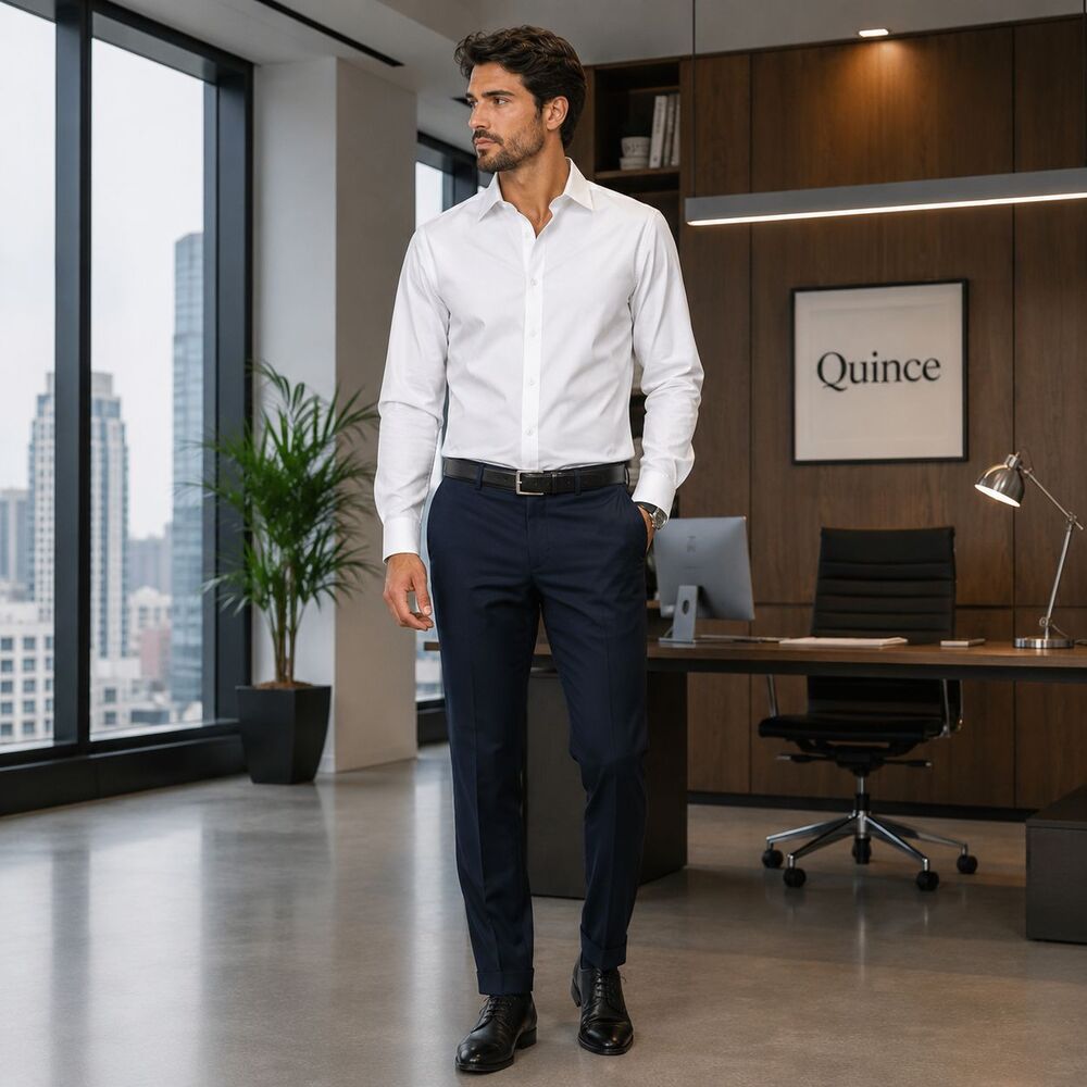 QUINCE Mens Dress Shirt LARGE White Organic Cotton Long Sleeve Button Front